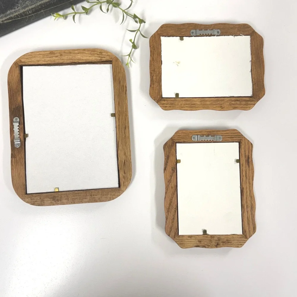 Vintage Solid Oak Wood Picture Frame Set of 3 Scalloped Rounded Rustic Brown